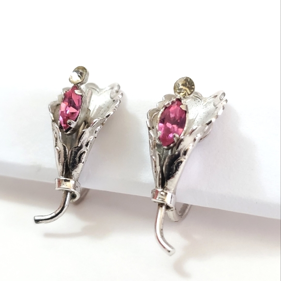 Vintage Sterling Silver Bond Boyd Calla Lily Screw-back Earrings - Picture 2 of 5